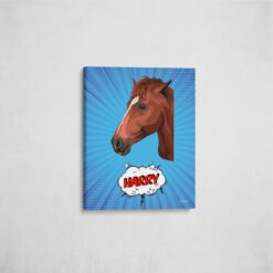 pop art pet portrait illustrations horse blue blast front view angled wall