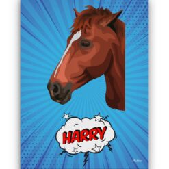 pop art pet portrait illustrations horse blue blast front view white