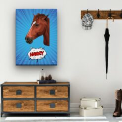 pop art pet portrait illustrations horse blue blast hall