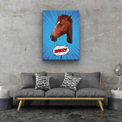 pop art pet portrait illustrations horse blue blast living room
