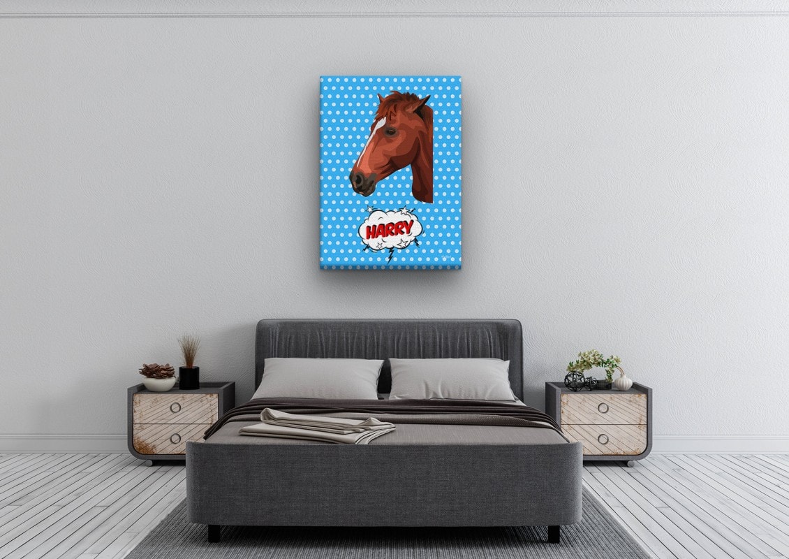 Custom Pop Art Style Horse Portrait - Pet illustration from photo - Blue dots Canvas 24 pop art pet portrait illustrations horse blue dots bedroom