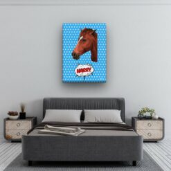 Custom Pop Art Style Horse Portrait - Pet illustration from photo - Blue dots Canvas 13 pop art pet portrait illustrations horse blue dots bedroom