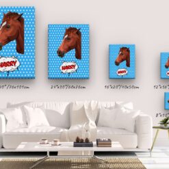 Custom Pop Art Style Horse Portrait - Pet illustration from photo - Blue dots Canvas 14 pop art pet portrait illustrations horse blue dots canvas size comparison