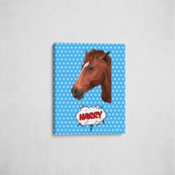 Custom Pop Art Style Horse Portrait - Pet illustration from photo - Blue dots Canvas 16 pop art pet portrait illustrations horse blue dots front view angled wall