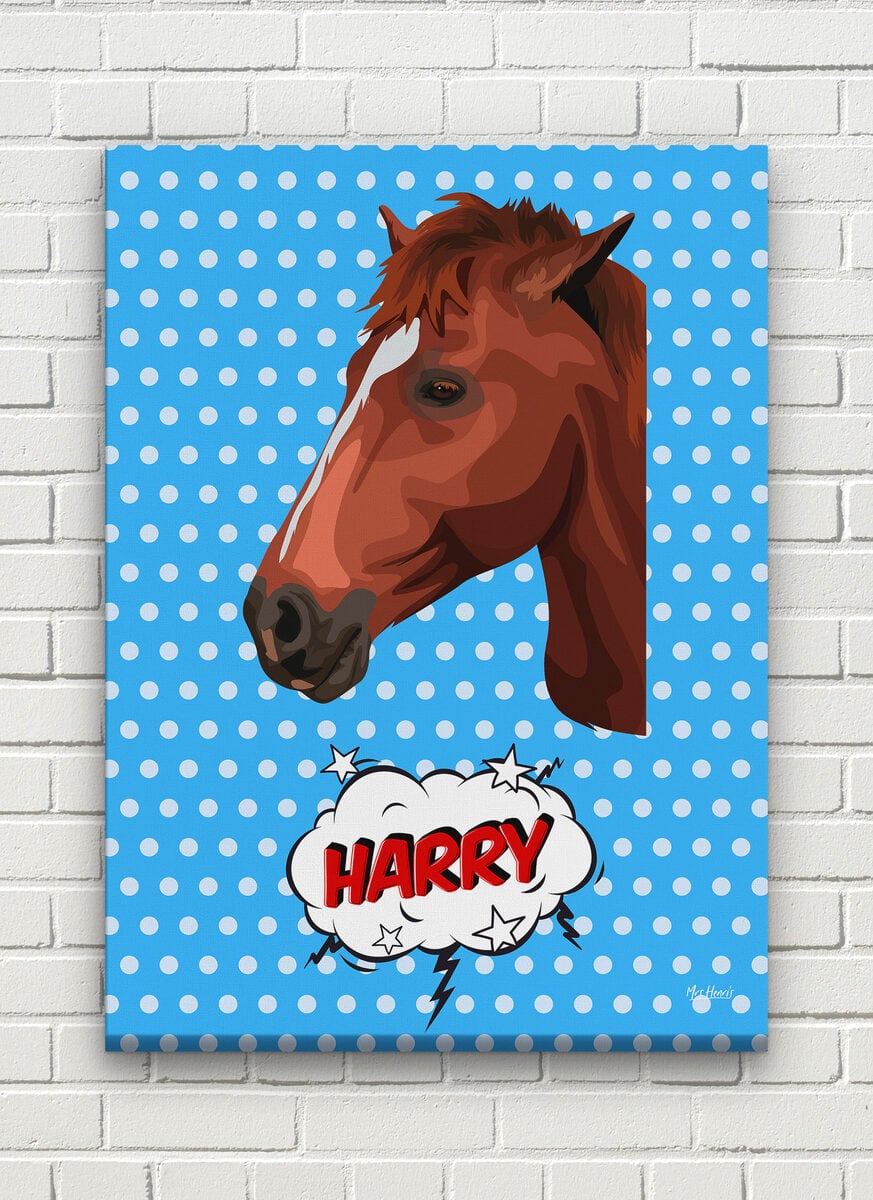 Custom Pop Art Style Horse Portrait - Pet illustration from photo - Blue dots Canvas 8 Custom Pop Art Style Horse Portrait - Pet illustration from photo - Blue dots Canvas - Image 6