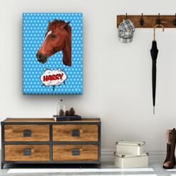 Custom Pop Art Style Horse Portrait - Pet illustration from photo - Blue dots Canvas 19 pop art pet portrait illustrations horse blue dots hall