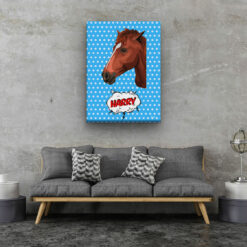 Custom Pop Art Style Horse Portrait - Pet illustration from photo - Blue dots Canvas 20 pop art pet portrait illustrations horse blue dots living room