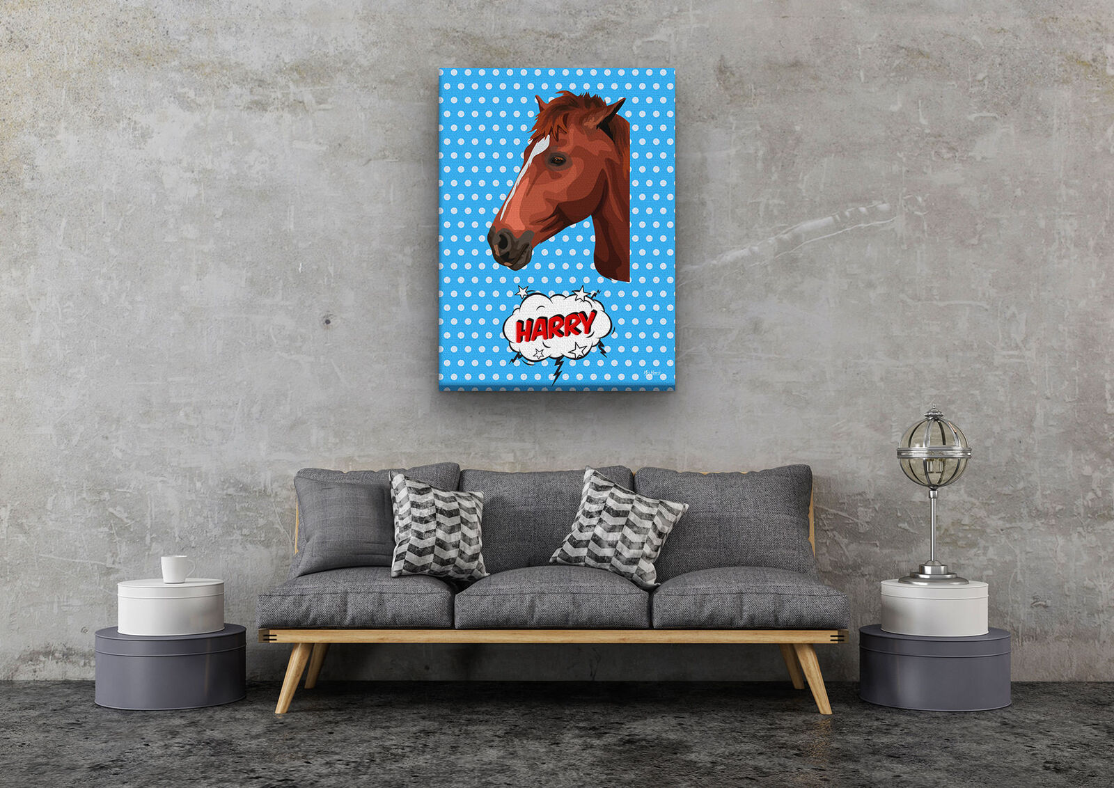 Custom Pop Art Style Horse Portrait - Pet illustration from photo - Blue dots Canvas 11 Custom Pop Art Style Horse Portrait - Pet illustration from photo - Blue dots Canvas - Image 9