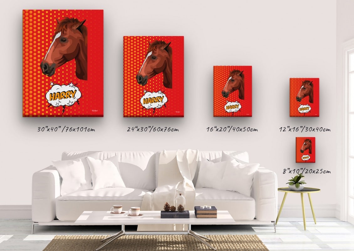 Custom Pop Art Style Horse Portrait - Pet illustration from photo - Dash Canvas 23 pop art pet portrait illustrations horse dash canvas size comparison