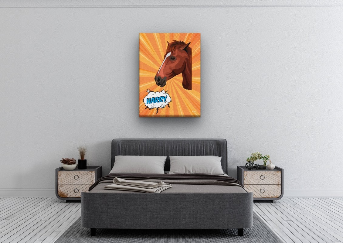 Custom Pop Art Style Horse Portrait - Pet illustration from photo - Orange blast Canvas 24 pop art pet portrait illustrations horse orange blast bedroom