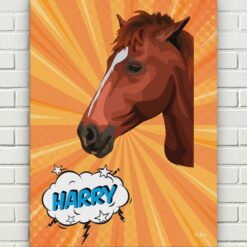 Custom Pop Art Style Horse Portrait - Pet illustration from photo - Orange blast Canvas 17 pop art pet portrait illustrations horse orange blast front view white bricks