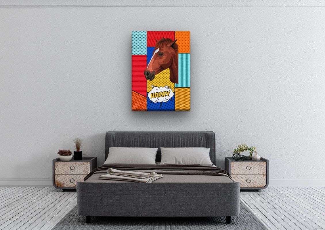 Custom Pop Art Style Horse Portrait - Pet illustration from photo - Patchwork Canvas 24 pop art pet portrait illustrations horse patchwork bedroom