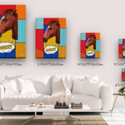 Custom Pop Art Style Horse Portrait - Pet illustration from photo - Patchwork Canvas 14 pop art pet portrait illustrations horse patchwork canvas size comparison