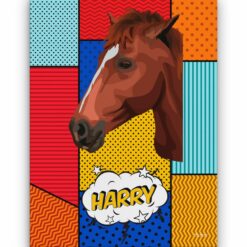 Custom Pop Art Style Horse Portrait - Pet illustration from photo - Patchwork Canvas 18 pop art pet portrait illustrations horse patchwork front view white