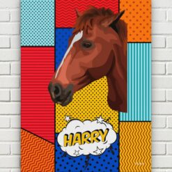 Custom Pop Art Style Horse Portrait - Pet illustration from photo - Patchwork Canvas 17 pop art pet portrait illustrations horse patchwork front view white bricks
