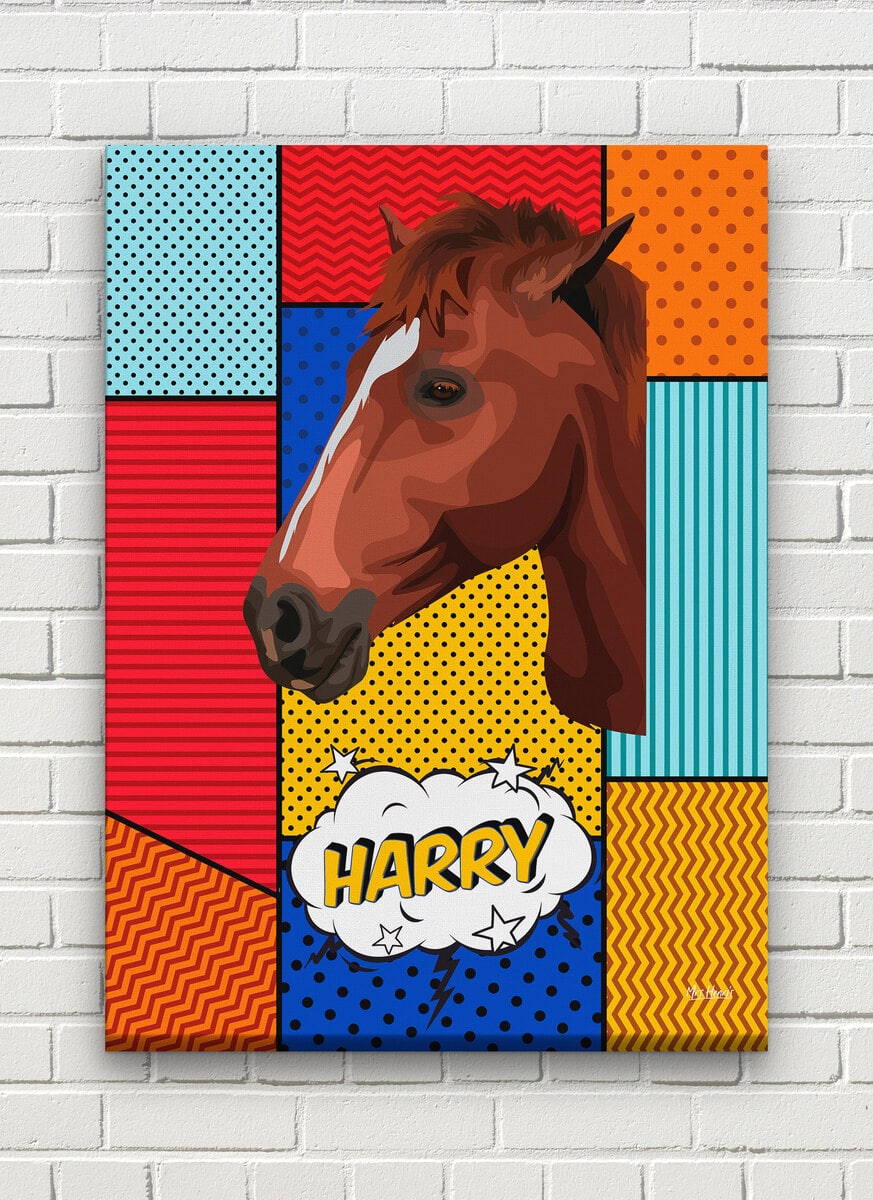 Custom Pop Art Style Horse Portrait - Pet illustration from photo - Patchwork Canvas 8 Custom Pop Art Style Horse Portrait - Pet illustration from photo - Patchwork Canvas - Image 6