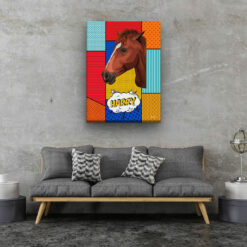 Custom Pop Art Style Horse Portrait - Pet illustration from photo - Patchwork Canvas 20 pop art pet portrait illustrations horse patchwork living room