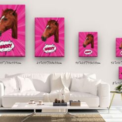 Custom Pop Art Style Horse Portrait - Pet illustration from photo - Pink blast Canvas 13 pop art pet portrait illustrations horse pink blast canvas size comparison