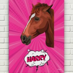 Custom Pop Art Style Horse Portrait - Pet illustration from photo - Pink blast Canvas 16 pop art pet portrait illustrations horse pink blast front view white bricks