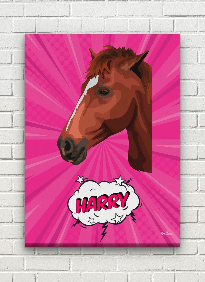 Custom Pop Art Style Horse Portrait - Pet illustration from photo - Pink blast Canvas 7 Custom Pop Art Style Horse Portrait - Pet illustration from photo - Pink blast Canvas - Image 6