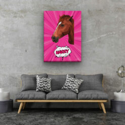 Custom Pop Art Style Horse Portrait - Pet illustration from photo - Pink blast Canvas 19 pop art pet portrait illustrations horse pink blast living room