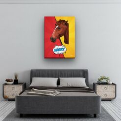 pop art pet portrait illustrations horse red yellow split bedroom
