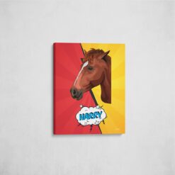 pop art pet portrait illustrations horse red yellow split front view angled wall