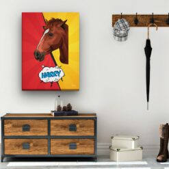 pop art pet portrait illustrations horse red yellow split hall