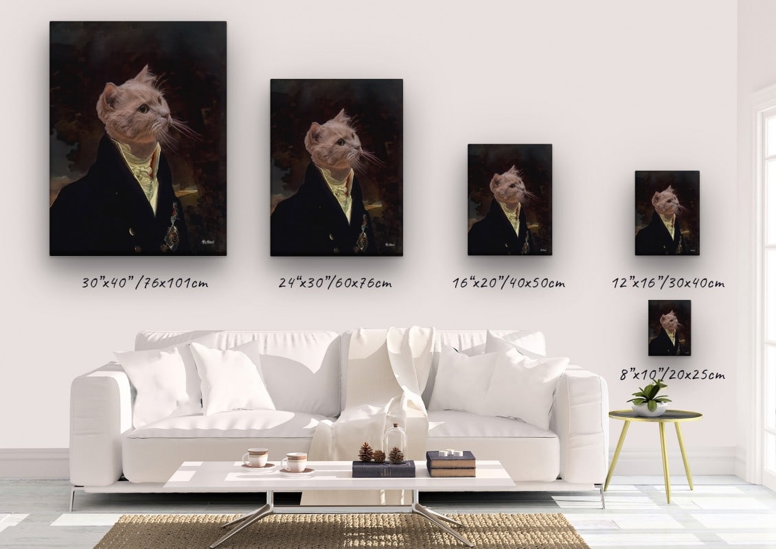 The Aristocrat - Renaissance Cat canvas portrait from photo 22 renaissance cat canvas aristocrat painting white canvas size comparison