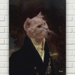 The Aristocrat - Renaissance Cat canvas portrait from photo 16 renaissance cat canvas aristocrat painting white front view white bricks