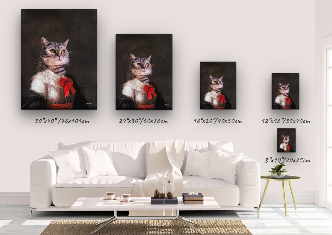 The Baroness - Renaissance Cat canvas portrait from photo 23 renaissance cat canvas baronesse painting white canvas size comparison