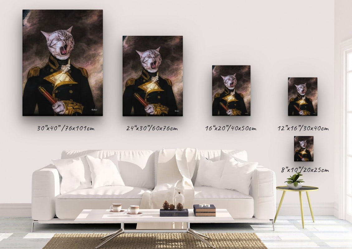 The Captain - Renaissance Cat canvas portrait from photo 21 renaissance cat canvas captain painting white canvas size comparison