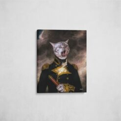 The Captain - Renaissance Cat canvas portrait from photo 14 renaissance cat canvas captain painting white front view angled wall