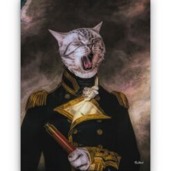 The Captain - Renaissance Cat canvas portrait from photo 16 renaissance cat canvas captain painting white front view white