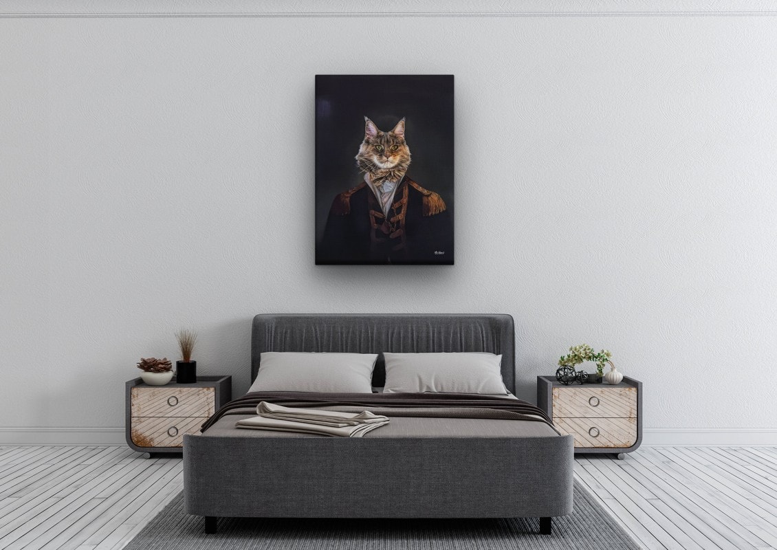The Commander - Renaissance Cat canvas portrait from photo 24 renaissance cat canvas commander painting white bedroom