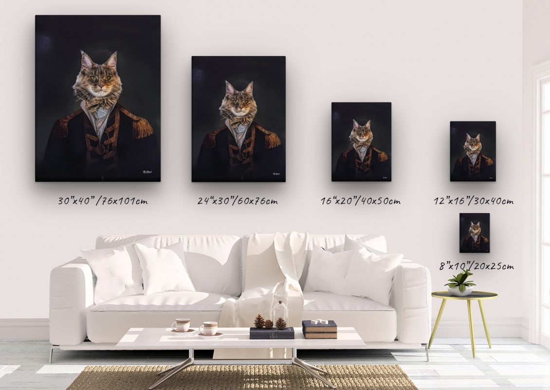 The Commander - Renaissance Cat canvas portrait from photo 23 renaissance cat canvas commander painting white canvas size comparison