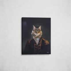 The Commander - Renaissance Cat canvas portrait from photo 16 renaissance cat canvas commander painting white front view angled wall