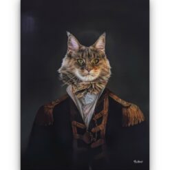The Commander - Renaissance Cat canvas portrait from photo 18 renaissance cat canvas commander painting white front view white