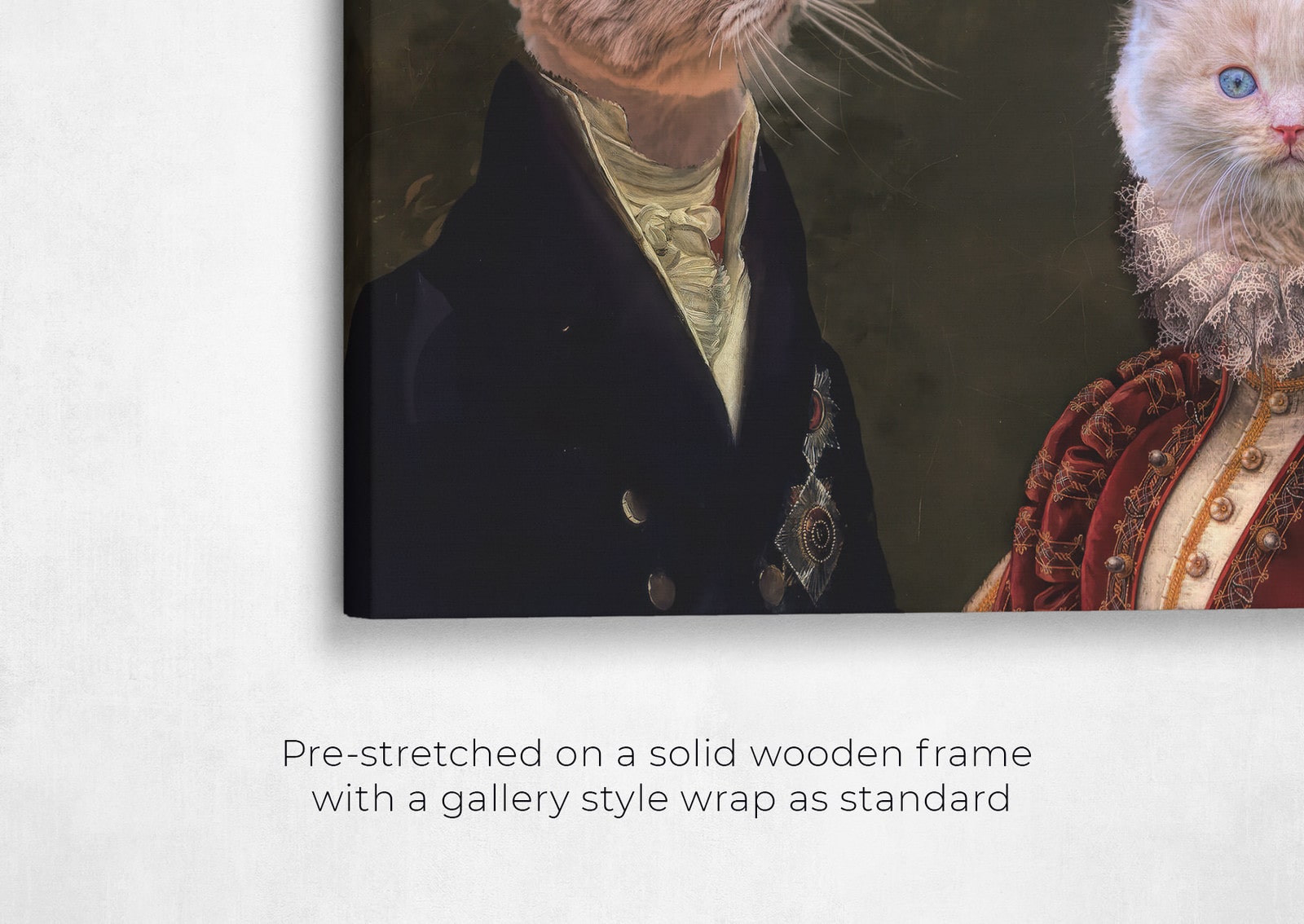 Double Renaissance Cat canvas portrait from photo 23 renaissance cat canvas double renaissance cats canvas double front view angled close up wall