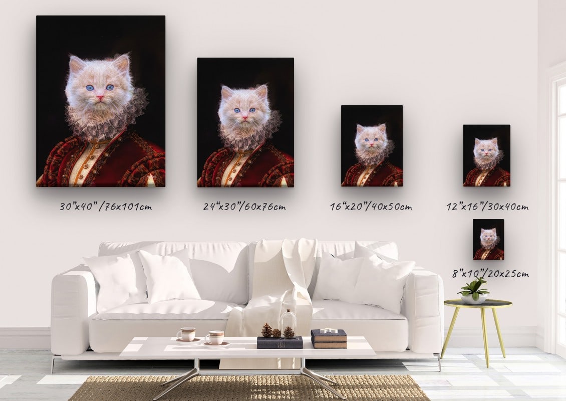 The Lady - Renaissance Cat canvas portrait from photo 21 renaissance cat canvas lady painting white canvas size comparison