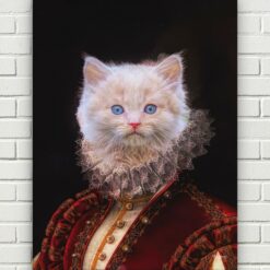 The Lady - Renaissance Cat canvas portrait from photo 15 renaissance cat canvas lady painting white front view white bricks