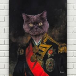 renaissance cat canvas nelson painting white front view white bricks