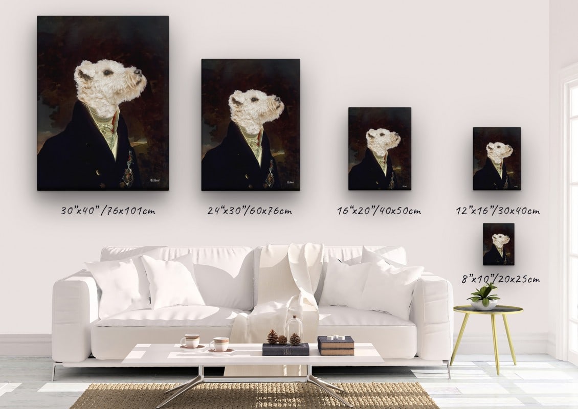 The Aristocrat - Renaissance Dog canvas portrait from photo 22 renaissance dog canvas aristocrat dog canvas size comparison