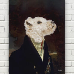 The Aristocrat - Renaissance Dog canvas portrait from photo 16 renaissance dog canvas aristocrat dog front view white bricks
