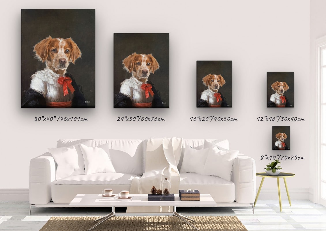 The Baroness - Renaissance Dog canvas portrait from photo 23 renaissance dog canvas baronesse dog canvas size comparison
