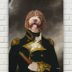 The Captain - Renaissance Dog canvas portrait from photo 17 renaissance dog canvas captain dog front view white bricks