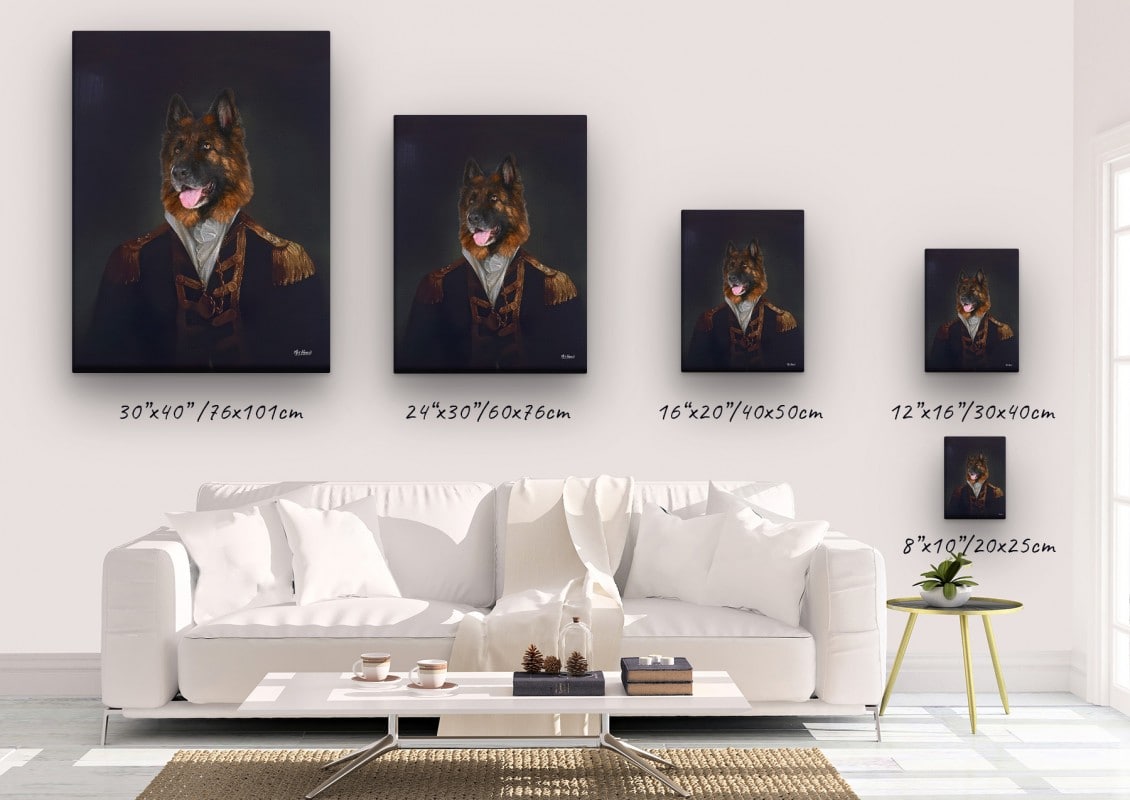 The Commander - Renaissance Dog canvas portrait from photo 23 renaissance dog canvas commander dog canvas size comparison