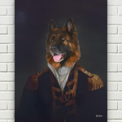 The Commander - Renaissance Dog canvas portrait from photo 17 renaissance dog canvas commander dog front view white bricks