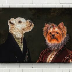 Double Renaissance Dog canvas portrait from photo 16 renaissance dog canvas double renaissance dogs canvas double front view white bricks