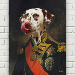 renaissance dog canvas nelson dog front view white bricks